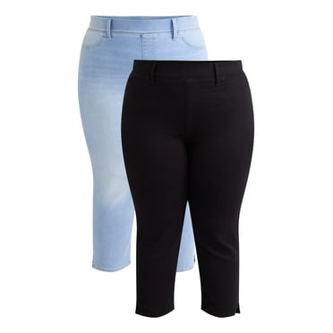 Terra & Sky Women's Plus Size High Rise Capri Jeggings, 2-Pack, Sizes 0X-5X