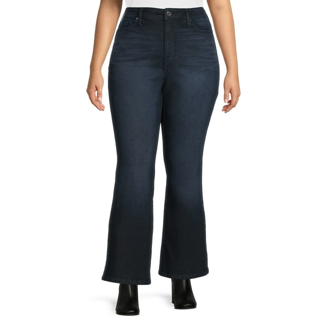 Terra & Sky Women's Plus Size High Rise Flare Jeans, 31” Inseam ...
