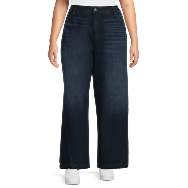 Terra & Sky Women's Plus Size High Rise Godet Flare Jeans, 30