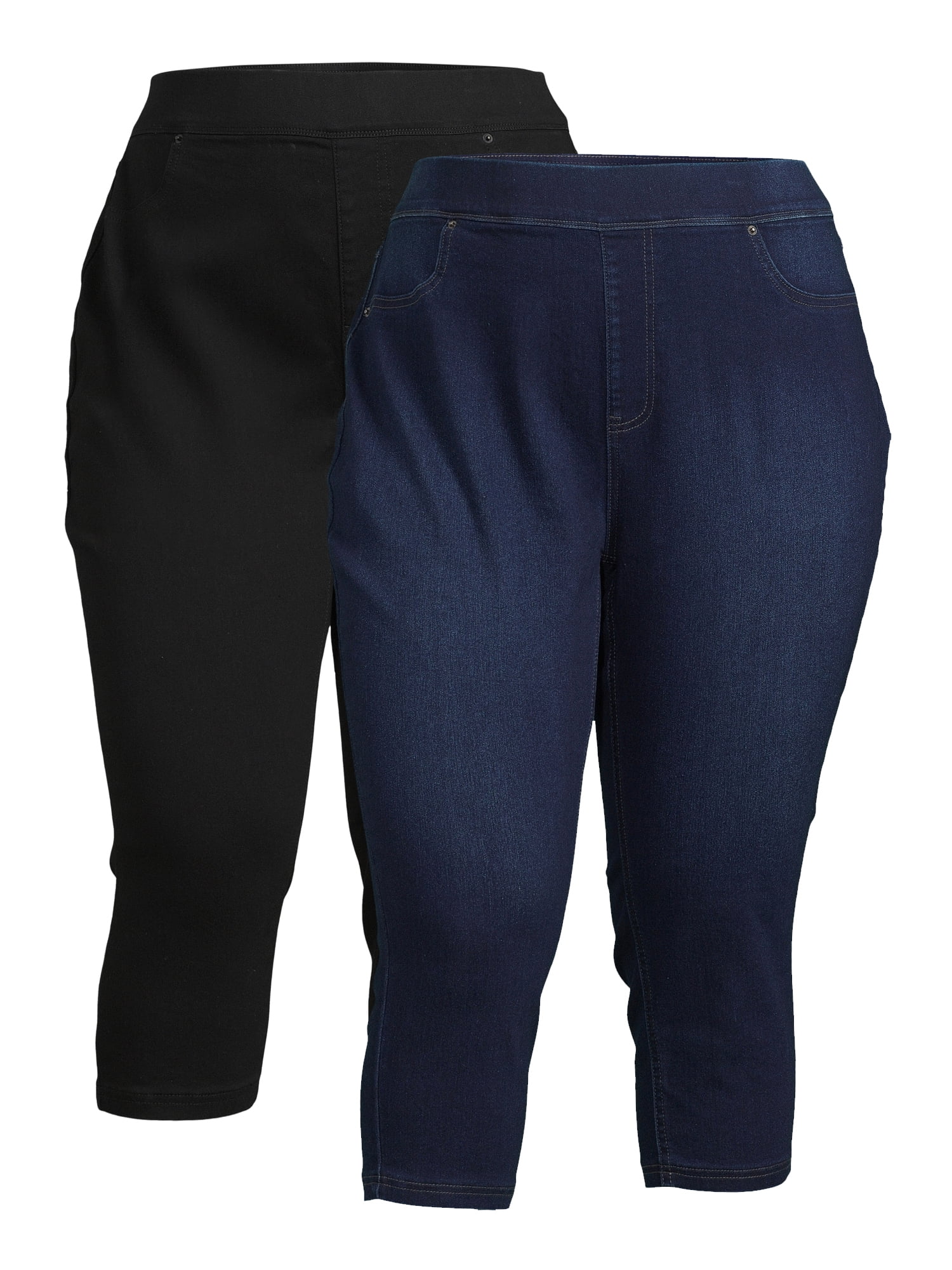 Terra & Sky Women's Plus Size High Rise Pull On Capri Jeggings, 2Pack