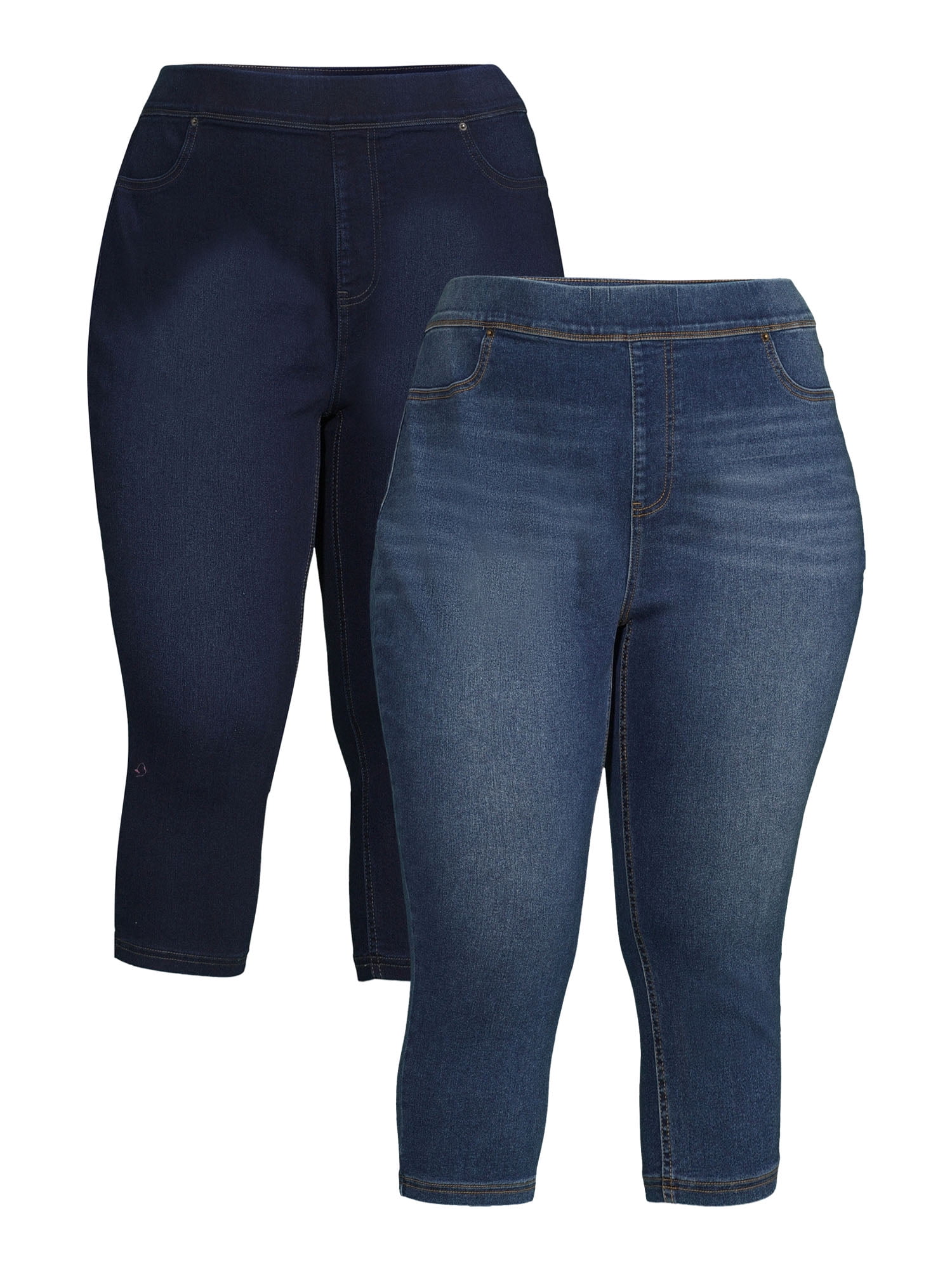 Terra & Sky Women's Plus Size High Rise Pull On Capri Jeggings, 2Pack