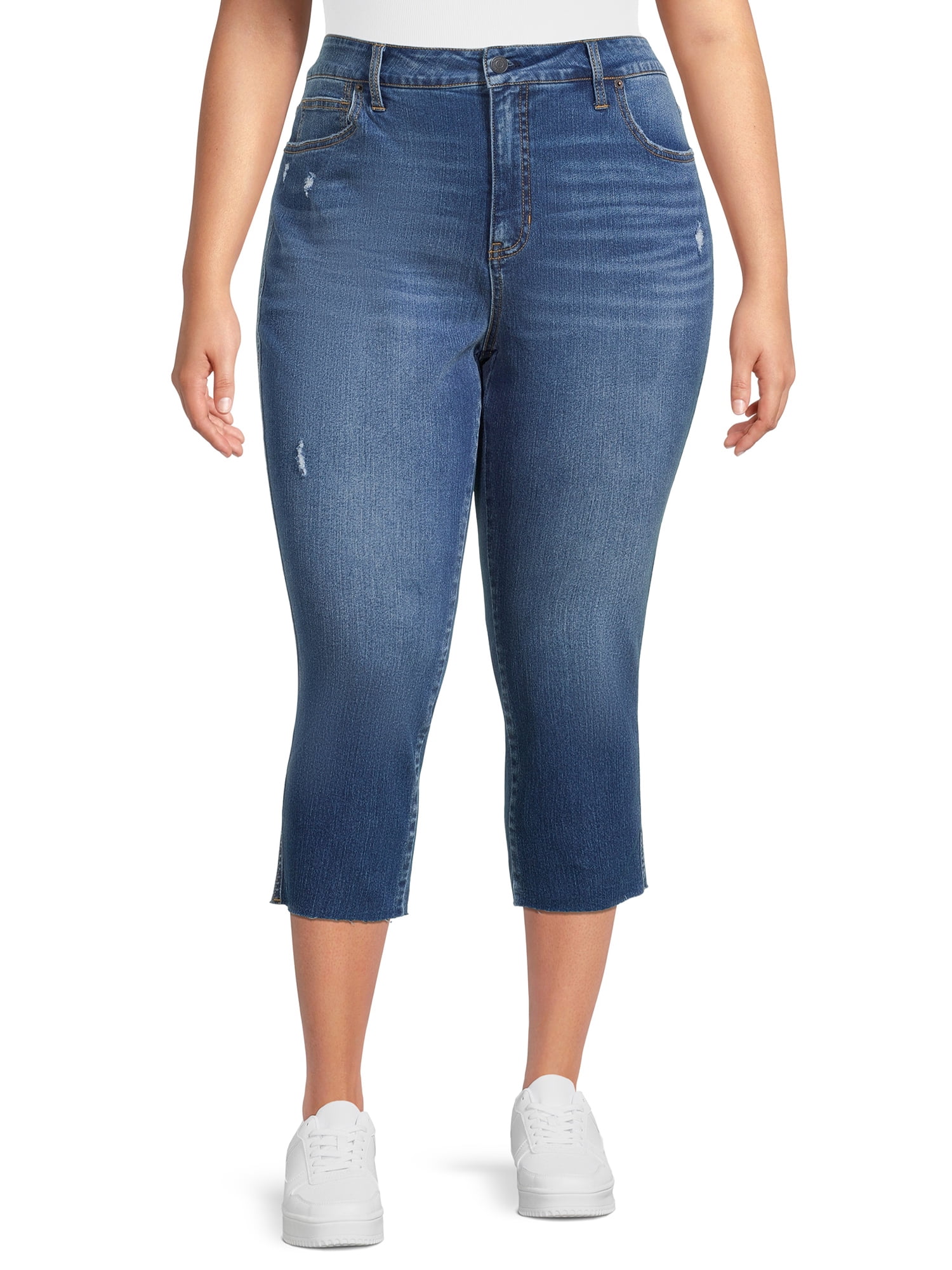 PS553-05-20 Women Plus Size Capri Jeans - Dark Blue Mark - Size 20 