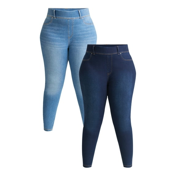 Terra & Sky Women's Plus Size High Rise Jeggings, 2-Pack, 28" Inseam, Sizes 0X-5X
