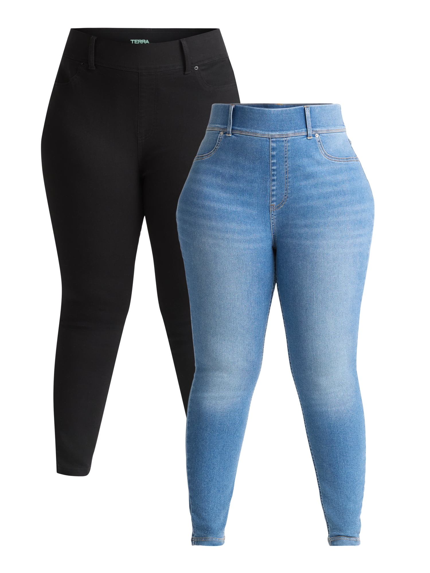 Terra & Sky Women's Plus Size High Rise Jeggings, 2-Pack, 28" Inseam, Sizes 0X-5X
