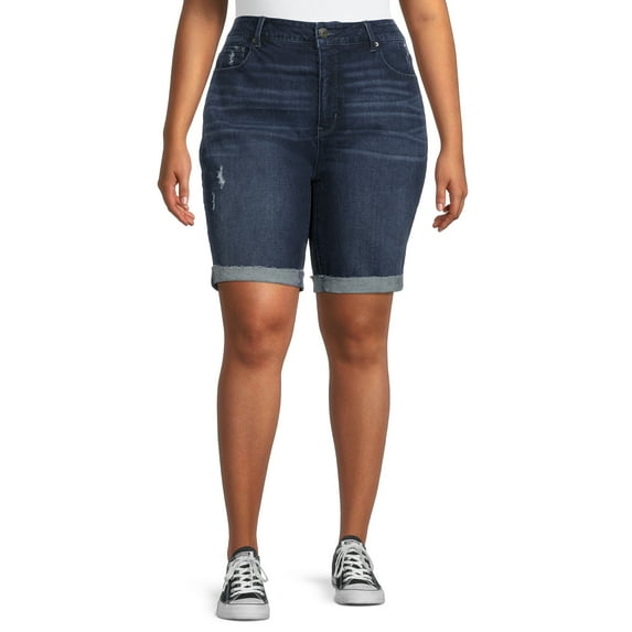Terra & Sky Women's Plus Size High Rise Vintage Bermuda Shorts