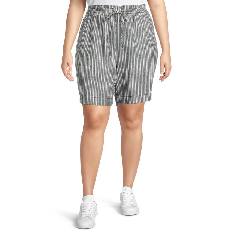 Terra Sky Women's Plus Size High Waist Linen Shorts