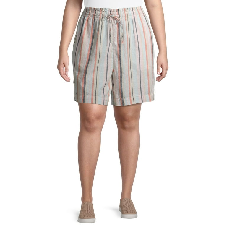 Terra & Sky Women's Plus Size High Waisted Linen Shorts 
