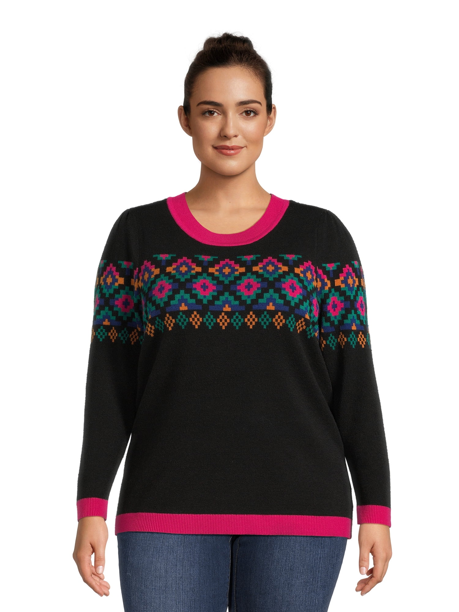 Terra & Sky Women's Plus Size Jacquard Sweater, Midweight - Walmart.com