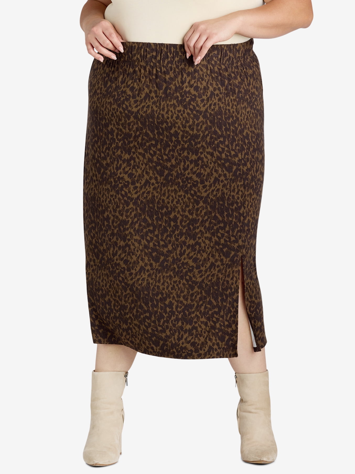 Terra & Sky Women's Plus Size Knit Midi Skirt, Sizes 0X-4X