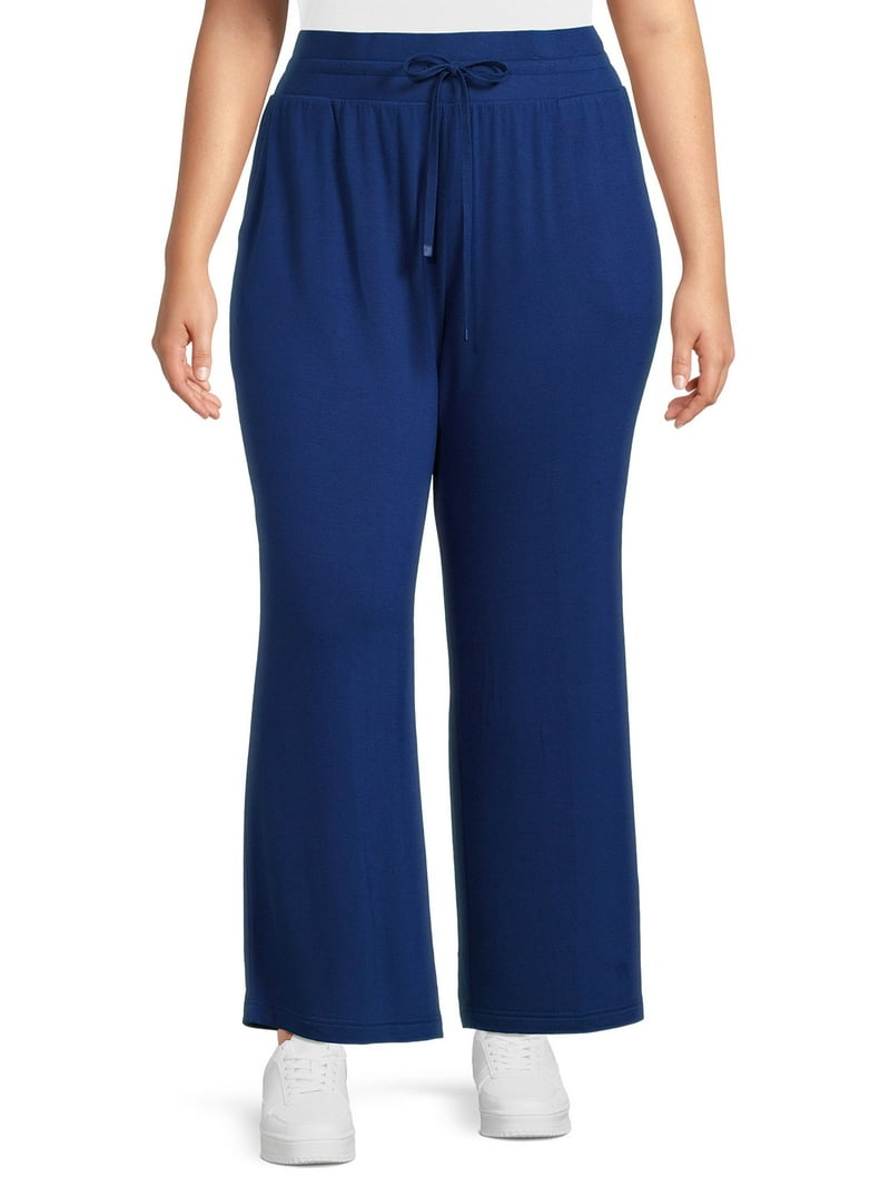 Terra & Sky Women's Plus Knit Pant - Wide-Leg, Elastic Waist
