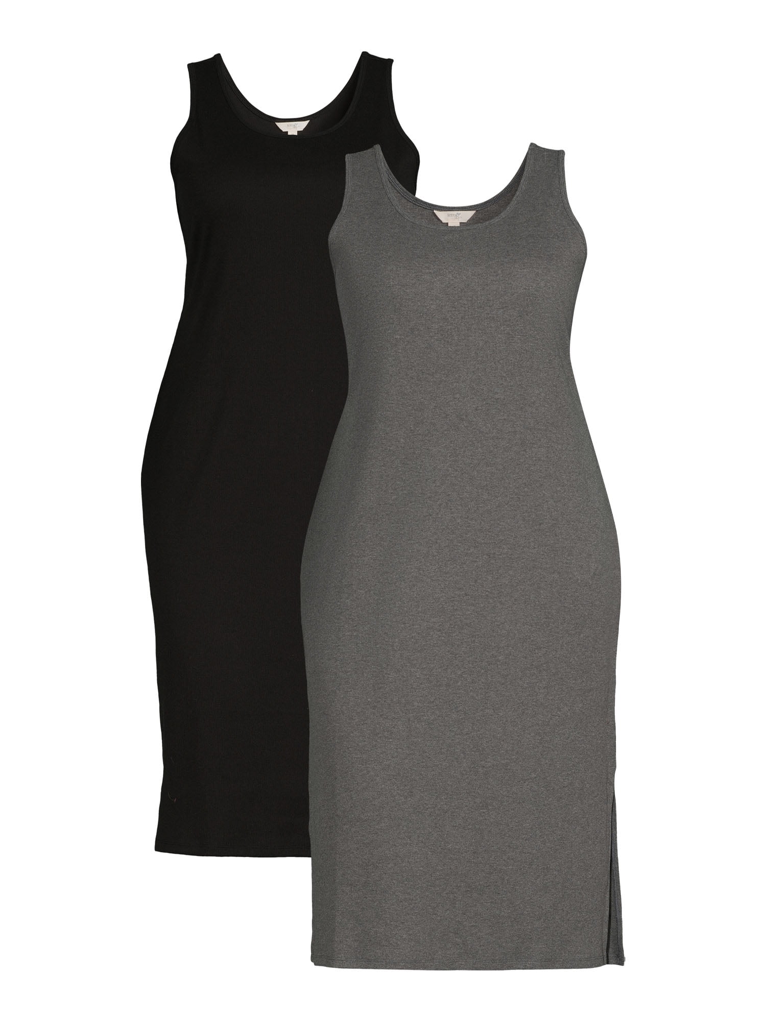 Terra & Sky Women's Plus Size Knit Ribbed Tank Dress, 2 Pack 