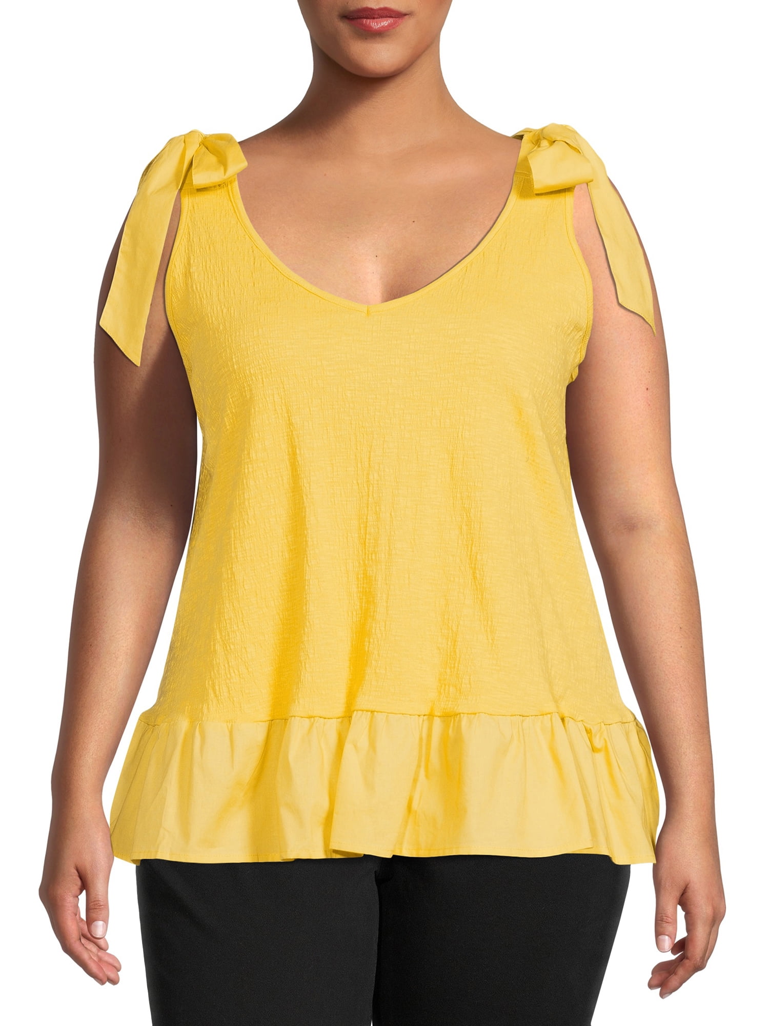 Terra & Sky Women's Plus Size Knit Tank Top with Tie Shoulder