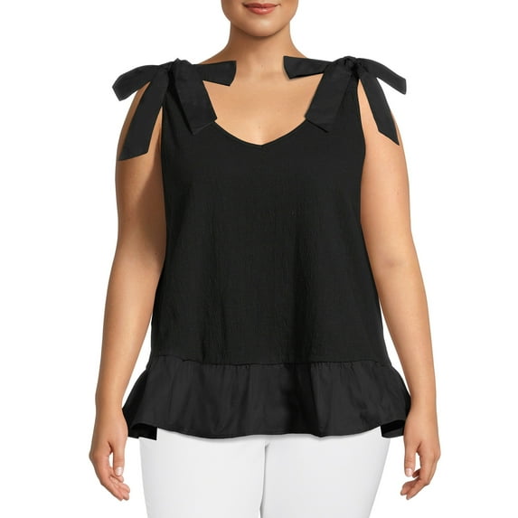 Terra & Sky Women's Plus Size Knit Tank Top with Tie Shoulder