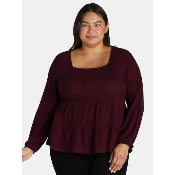 Terra & Sky Women's Plus Size Knit Tiered Top