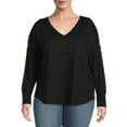 thumbnail image 1 of Terra & Sky Women's Plus Size Lattice Back Babydoll T-Shirt with Long Sleeves, 1 of 5