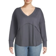 Terra & Sky Women's Plus Size Lattice Back Babydoll T-Shirt with Long Sleeves