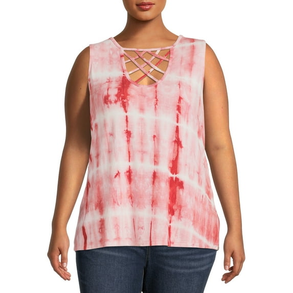 Terra & Sky Women's Plus Size Lattice Tank Top