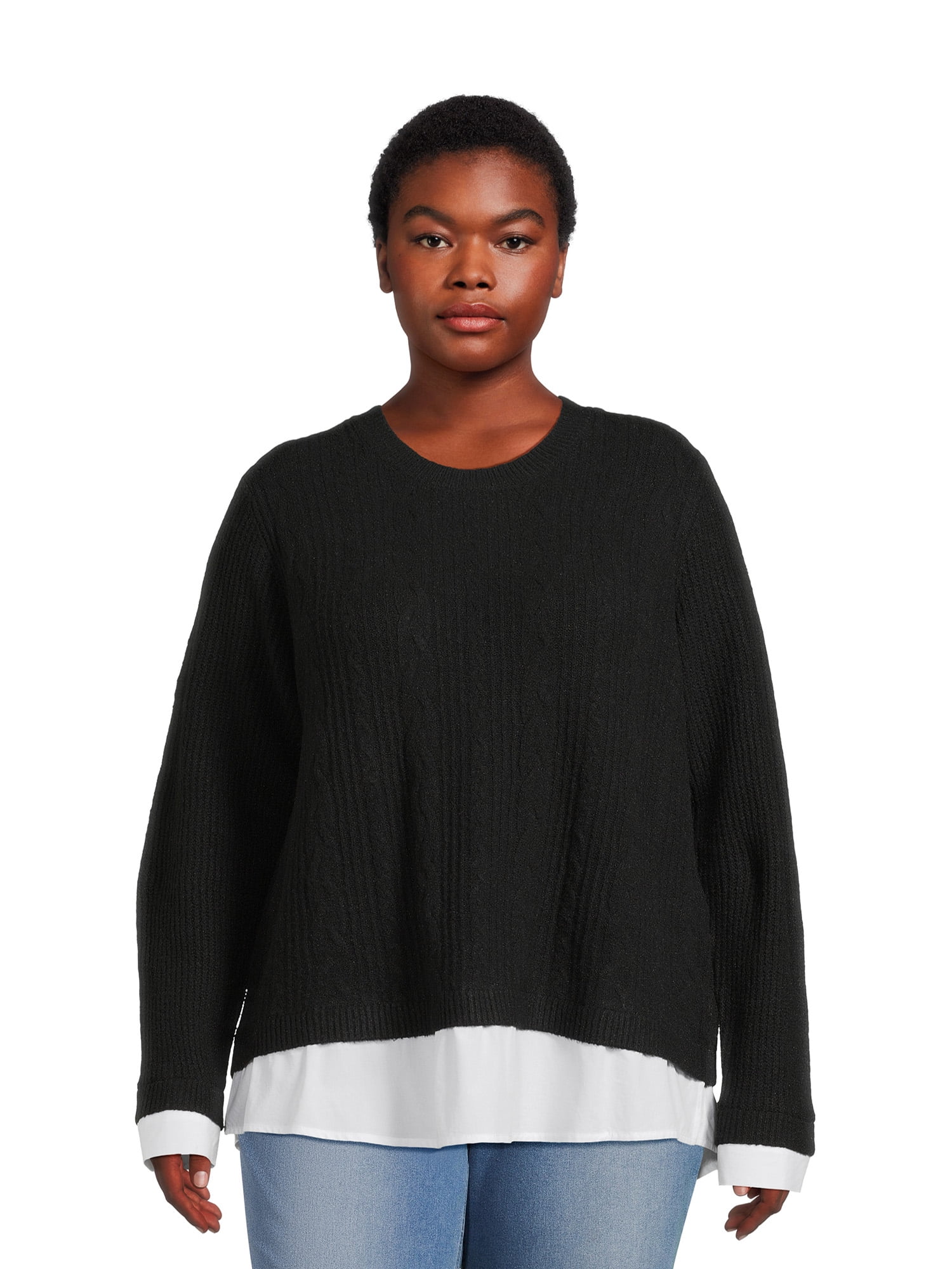 Plus size top cable sweater