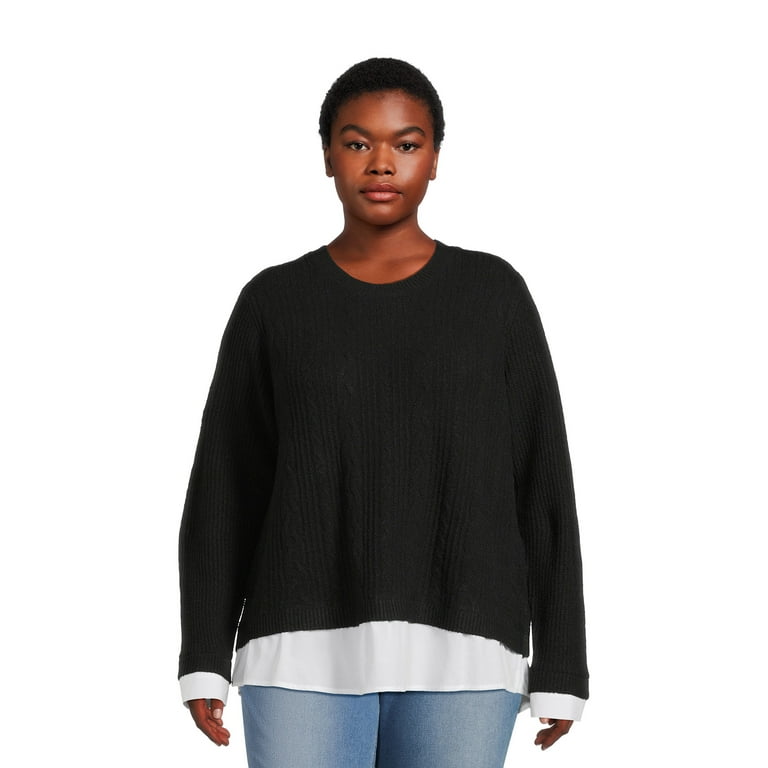 Terra & Sky Women’s Plus Size Layered Look Cable Knit Sweater