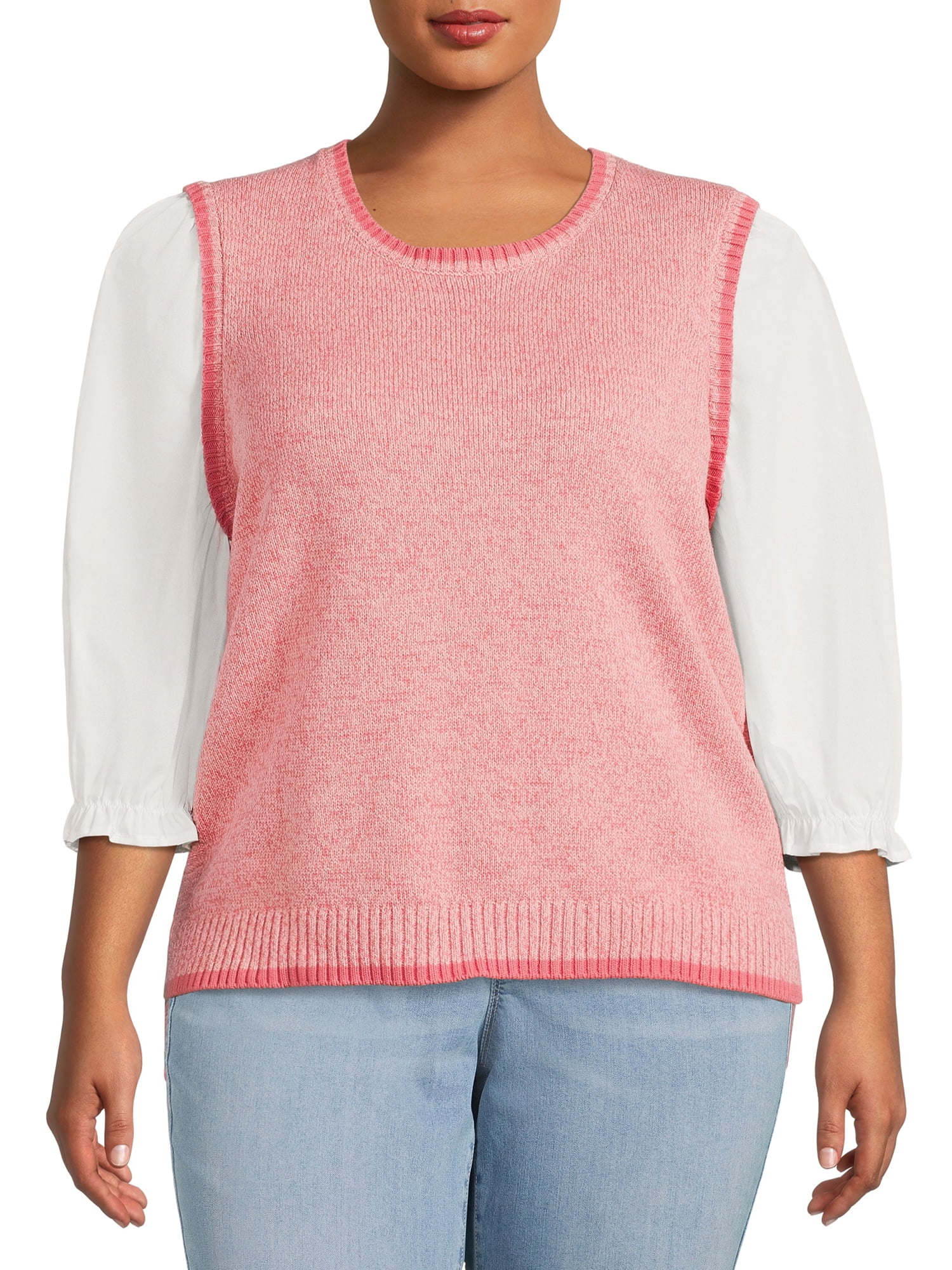 Terra &Sky Women's Plus Size Layered Twofer Sweater Vests