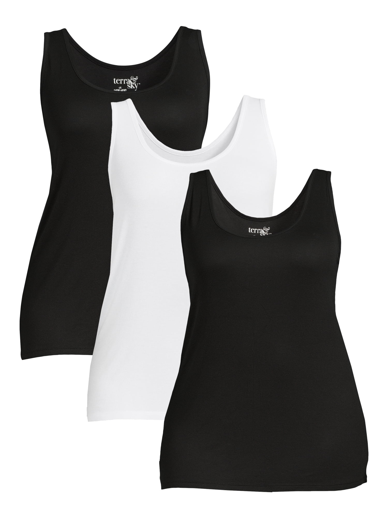 Terra & Sky Women’s Plus Size Layering Tank Tops, 3Pack, Sizes 0X5X