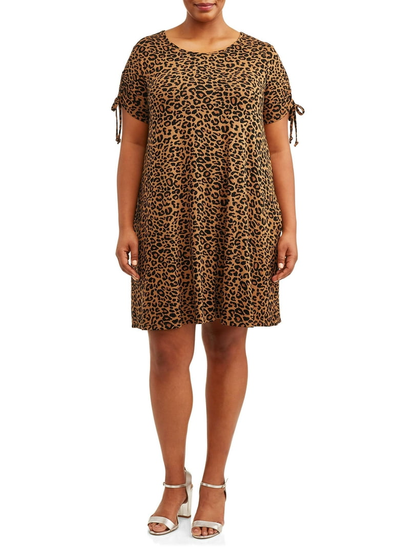 Terra Sky Women's Plus Size Leopard Print Ruched Tie Sleeve