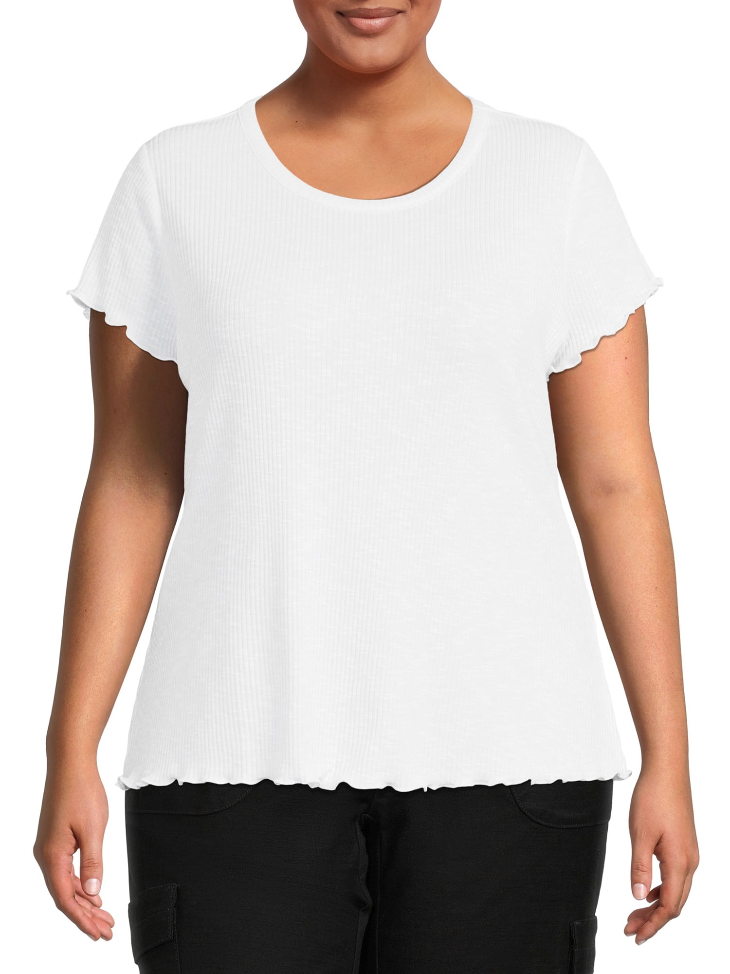 Terra & Sky Women's Plus Size Lettuce Edge Short Sleeve T-Shirt ...