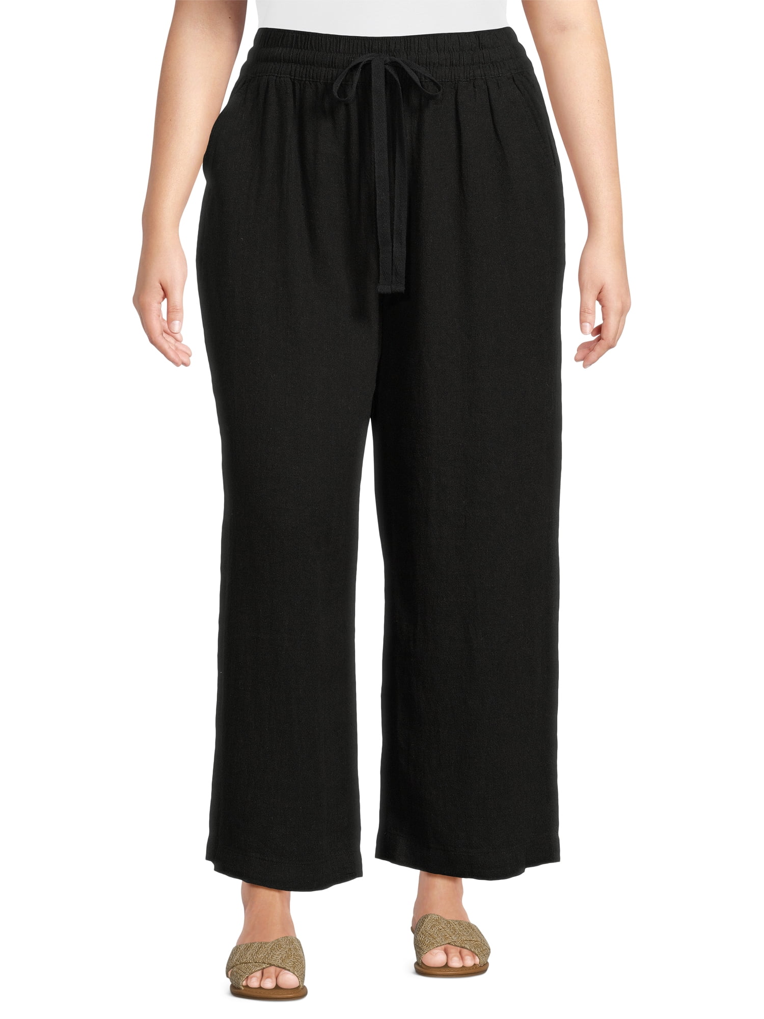 Terra & Sky Women?s Plus Size Linen Blend Wide Leg Pants, 28? Inseam ...