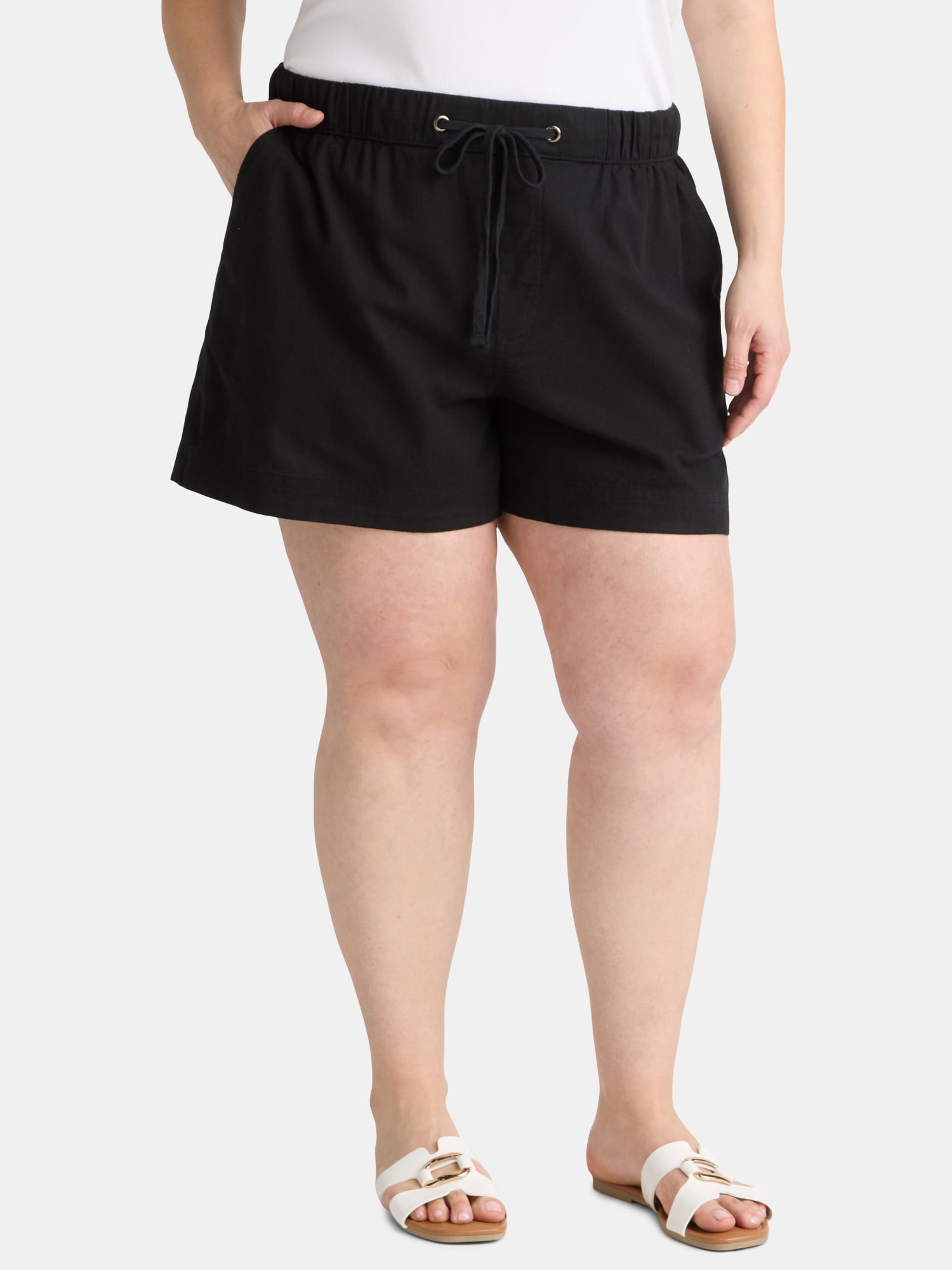 Terra & Sky Women's Plus Size Linen Blend Shorts