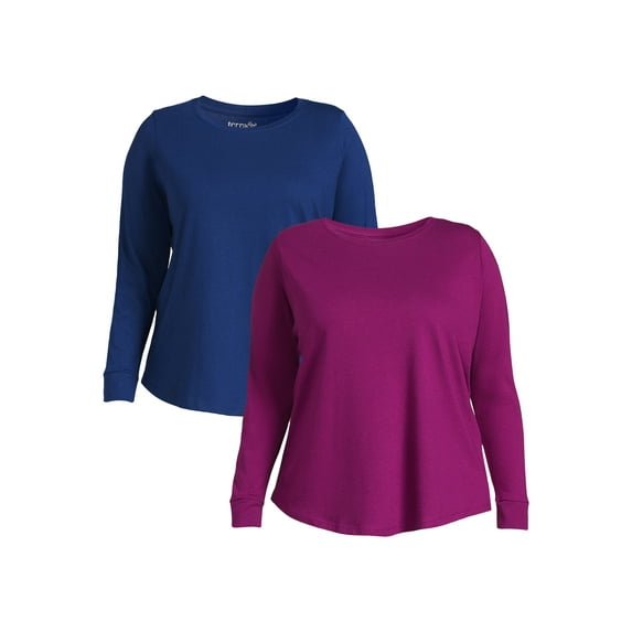 Terra & Sky Women's Plus Size Long Sleeve Crew Neck T-Shirt, 2-Pack