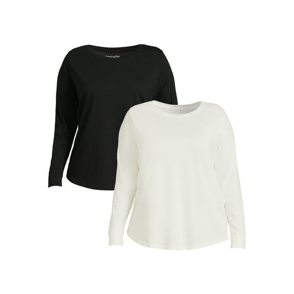 Terra & Sky Women's Plus Size Long Sleeve Crew Neck T-Shirt, 2-Pack