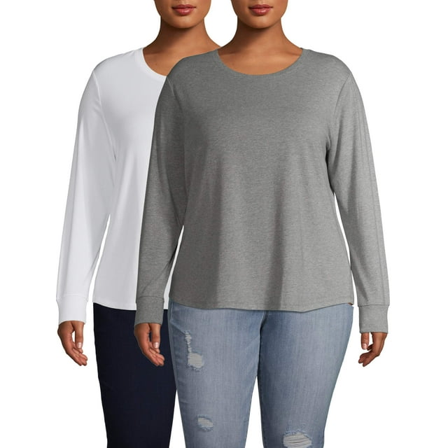 Terra & Sky Women's Plus Size Long Sleeve Everyday Essential Crewneck T ...