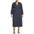 thumbnail image 1 of Terra & Sky Women's Plus Size Long Sleeve Printed Peasant Midi Dress, 1 of 5
