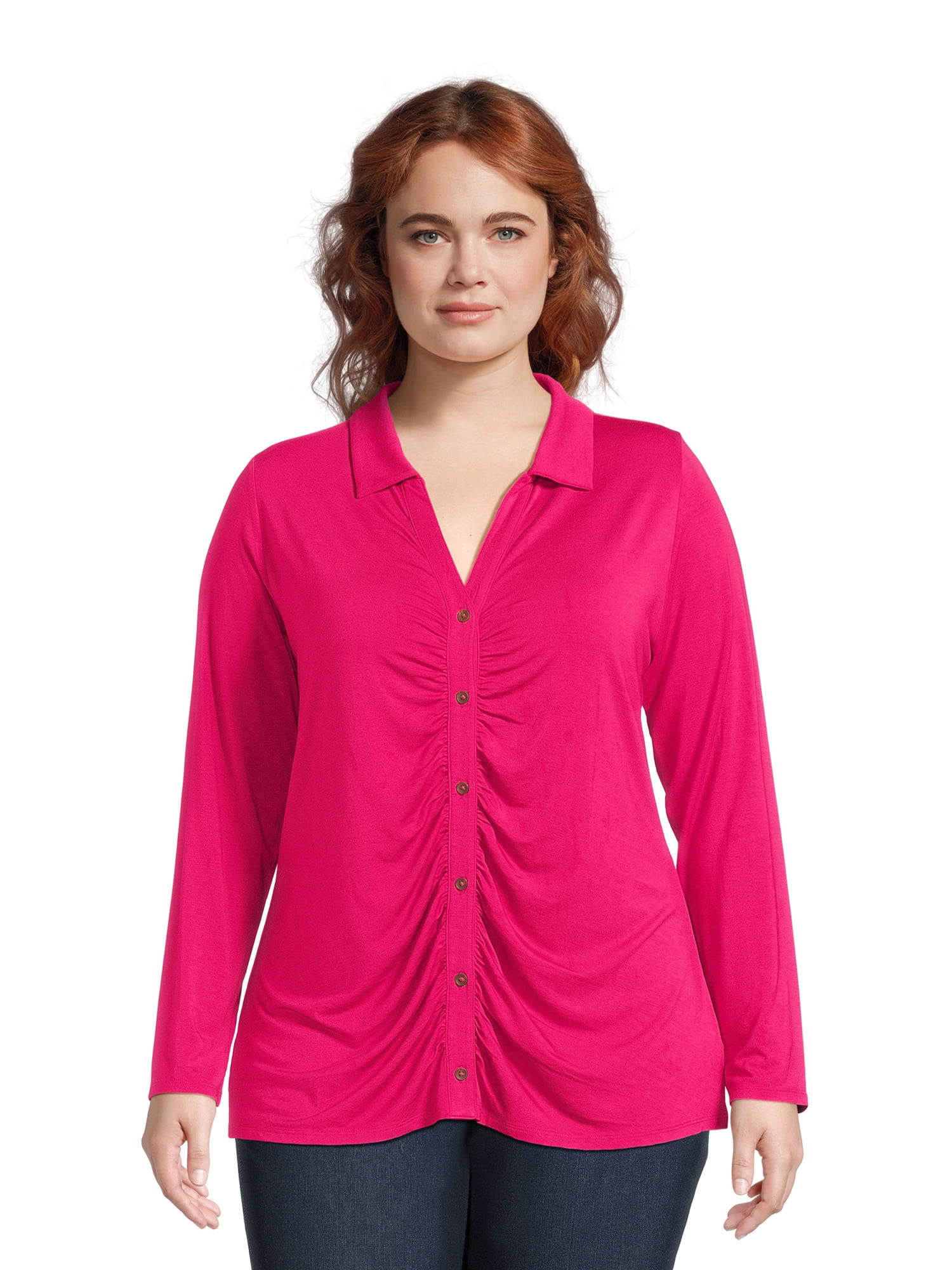 Terra & Sky Women's Plus Size Long Sleeve Ruched Shirt - Walmart.com