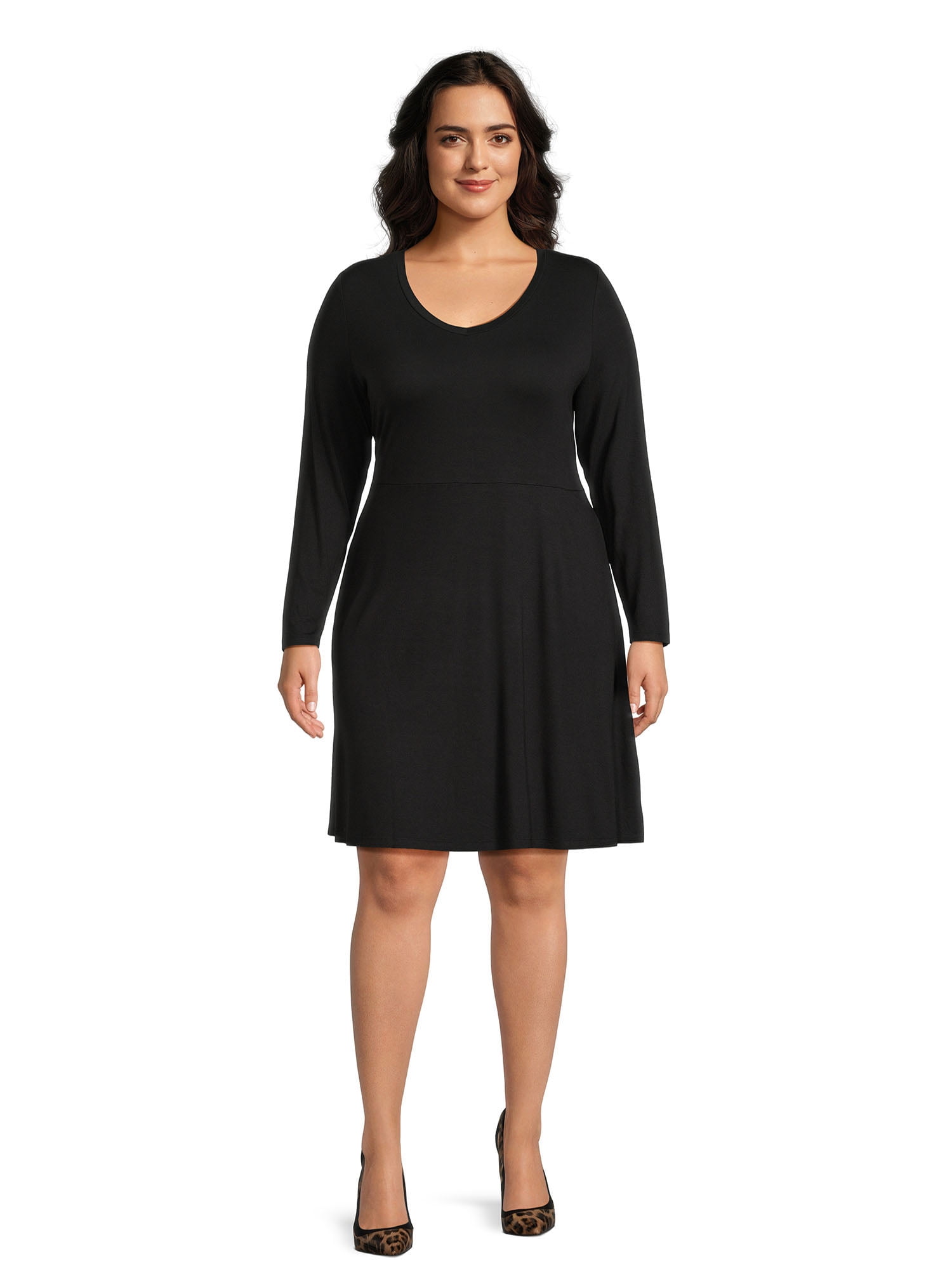 Terra & Sky Women's Plus Size Long Sleeve Swing Dress, Sizes 0X-5X ...
