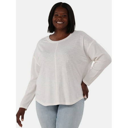 Terra & Sky Women's Plus Size Textured Scoop Neck Top with Long Sleeves, Sizes 0X-5X