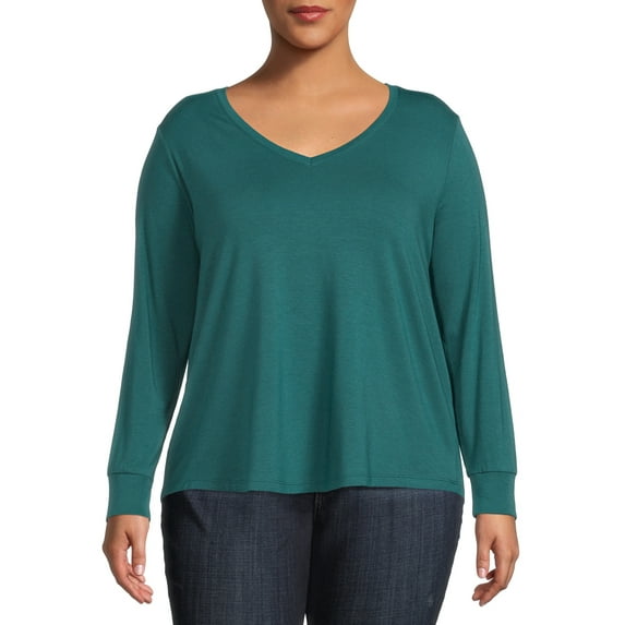 Terra & Sky Women's Plus Size Long Sleeve V-Neck Core T-Shirt