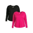 thumbnail image 1 of Terra & Sky Women's Plus Size Long Sleeve V-Neck T-Shirt, 2-Pack, 1 of 5
