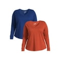 thumbnail image 1 of Terra & Sky Women's Plus Size Long Sleeve V-Neck T-Shirt, 2-Pack, 1 of 5