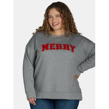 Terra & Sky Women's Plus Size Merry Graphic Sweatshirt with Long Sleeves, Sizes 0X-5X
