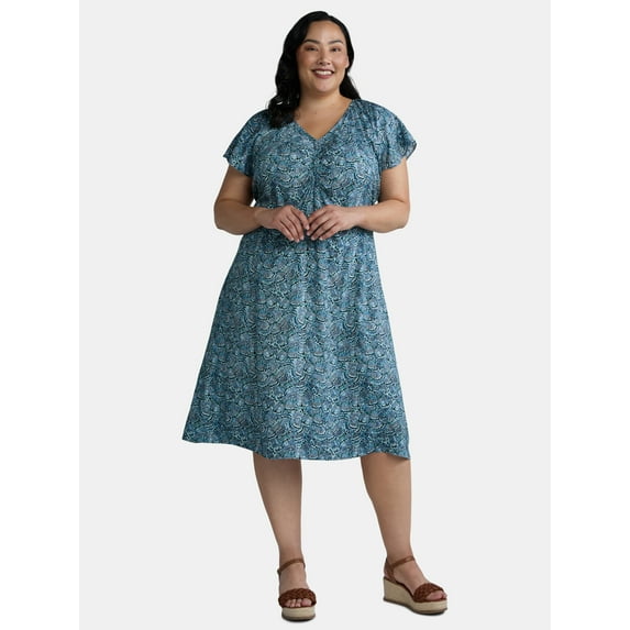 Terra & Sky Women's Plus Size Midi Flutter Sleeve Dress, Sizes 0X-5X