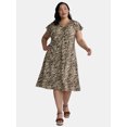 thumbnail image 1 of Terra & Sky Women's Plus Size Midi Flutter Sleeve Dress, Sizes 0X-5X, 1 of 4