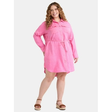 Terra & Sky Women's Plus Size Mini Shirt Dress with Long Sleeves, Sizes 0X-4X