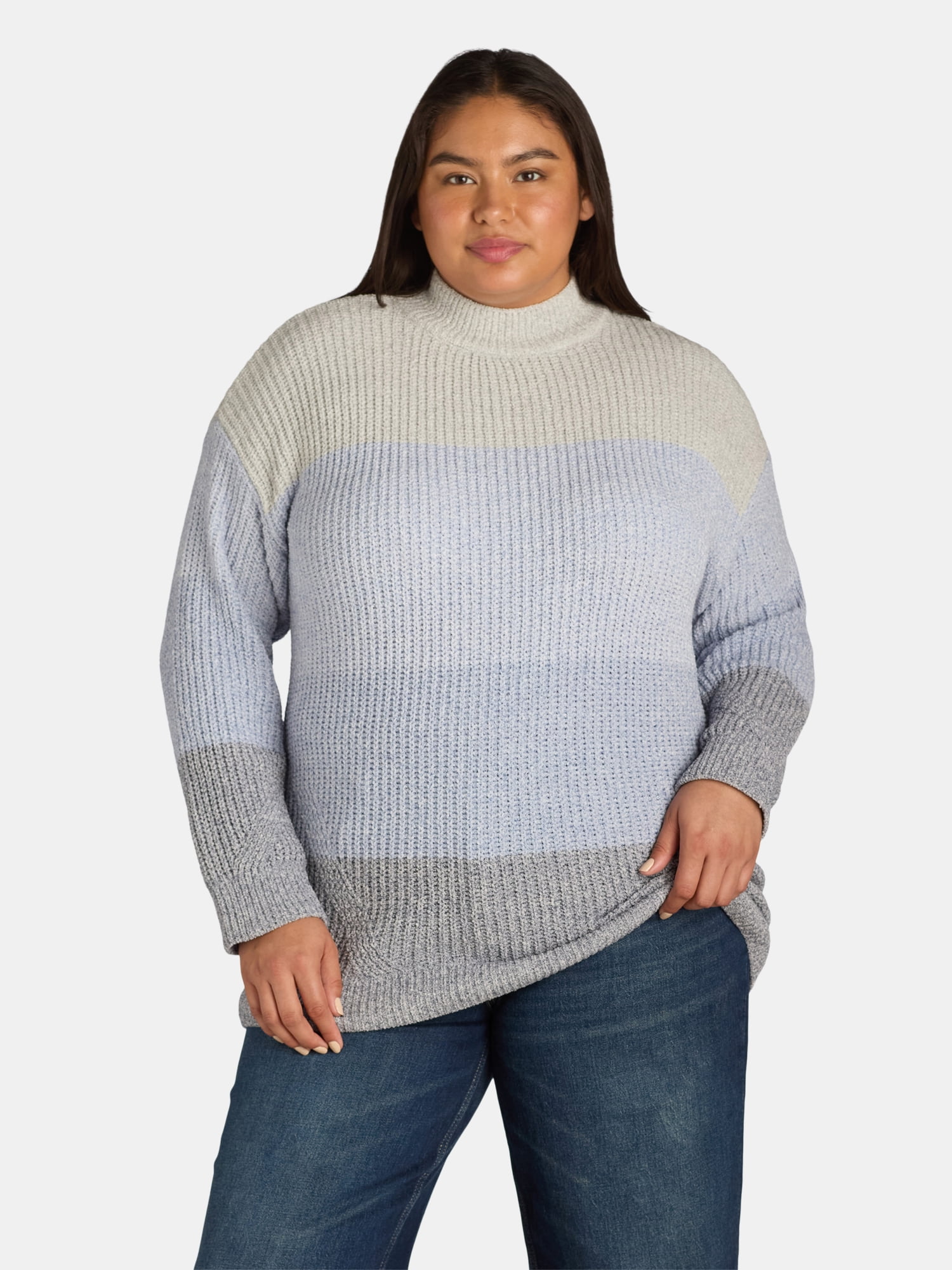Terra & Sky Women’s Plus Size Mock Neck Chenille Sweater, Sizes 0X-5X