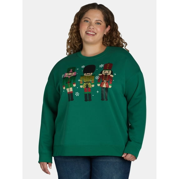 Terra & Sky Women's Plus Size Nutcrackers Graphic Sweatshirt with Long Sleeves, Sizes 0X-5X