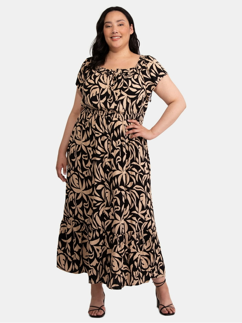 Terra & Sky Women's Plus Size Off Shoulder Maxi Dress