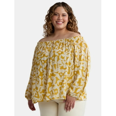 Terra & Sky Women's Plus Size Off The Shoulder Blouse with Long Sleeves, Sizes 0X-4X