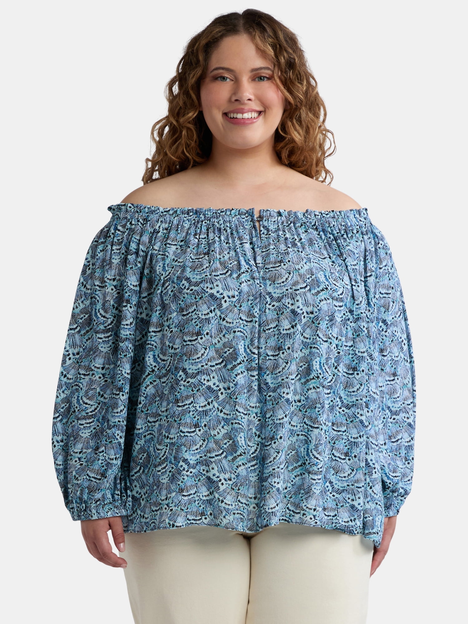 Terra & Sky Women's Plus Size OffTheShoulder Blouse, Long Sleeves — free download