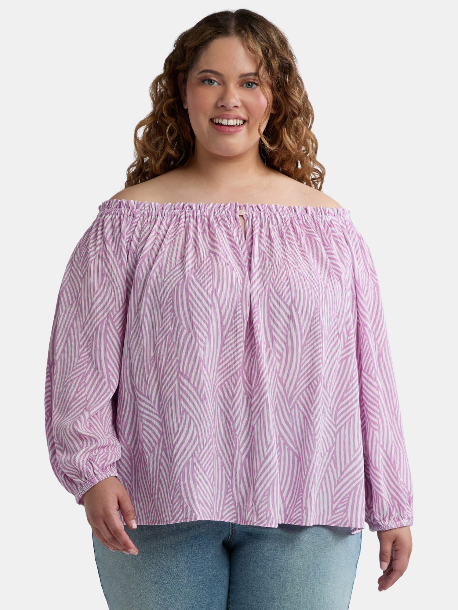 Terra & Sky Women's Plus Size Off The Shoulder Blouse with Long Sleeves, Sizes 0X-4X