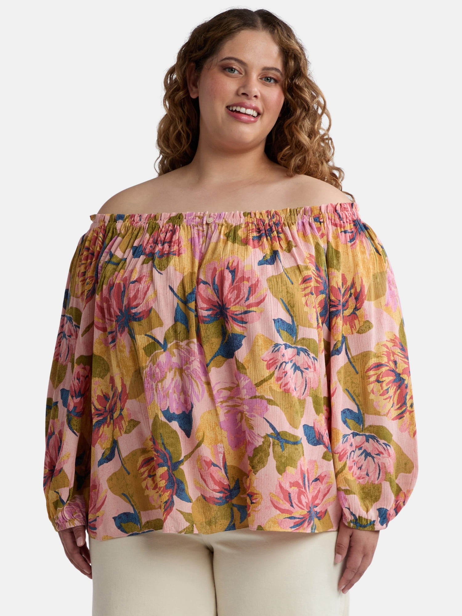 Terra & Sky Women's Plus Size Off The Shoulder Blouse with